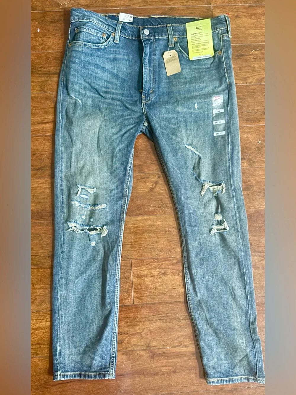 LEVIS 510 SKINNY STRETCH DISTRESSED JEANS MENS 38X32~NWT - Picture 3 of 8